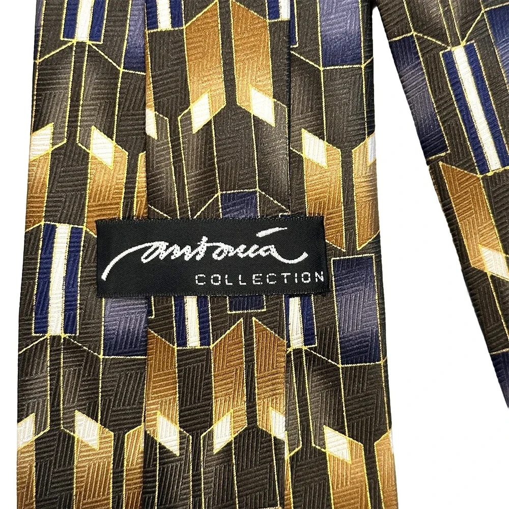 ANTONIA COLLECTION Men's Geometric Pattern Tie • 100% Silk‎ • olive, gold, blue